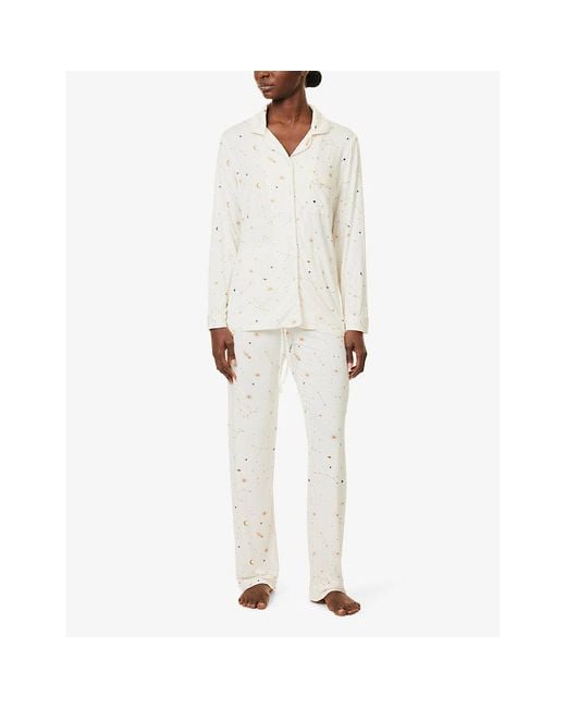 THE NAP CO White Graphic-Print Straight-Leg Stretch-Woven Pyjama Set