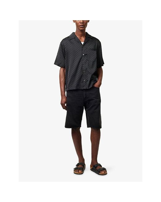 The Couture Club Black Monogram-Print Jacquard Satin Shirt for men