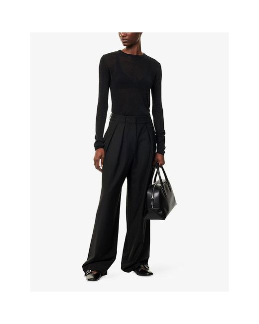 Frankie Shop Black Ripley Pleated Stretch-Woven Trousers