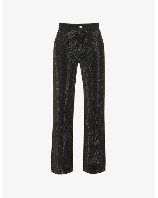 FRAME Le Jane High-rise Rhinestone-embellished Denim Jeans in Black | Lyst