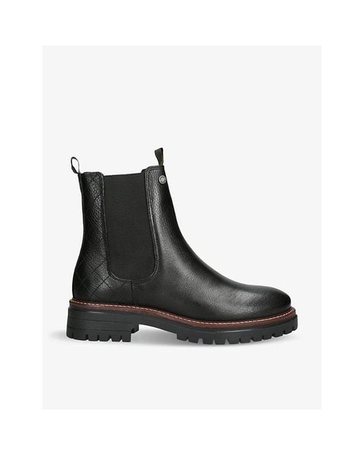 Barbour Black Evie Logo-Plaque Leather Ankle Boots