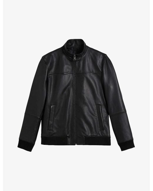 Ted Baker Black Dwite High-neck Leather Jacket for men
