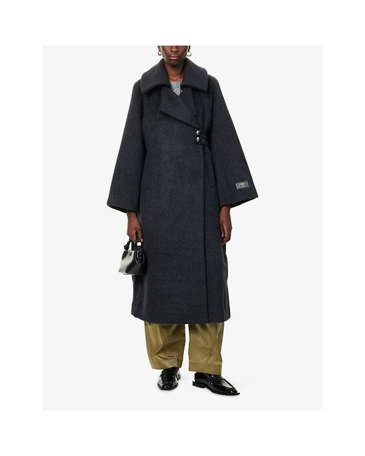 Ganni Black Relaxed-Fit Notch-Lapel Wool-Blend Coat