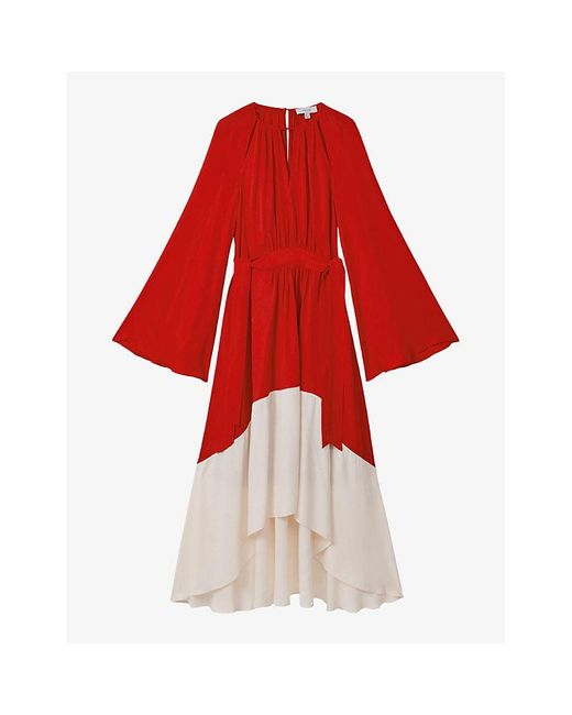 Reiss Red Luella Round-neck Woven Midi Dress