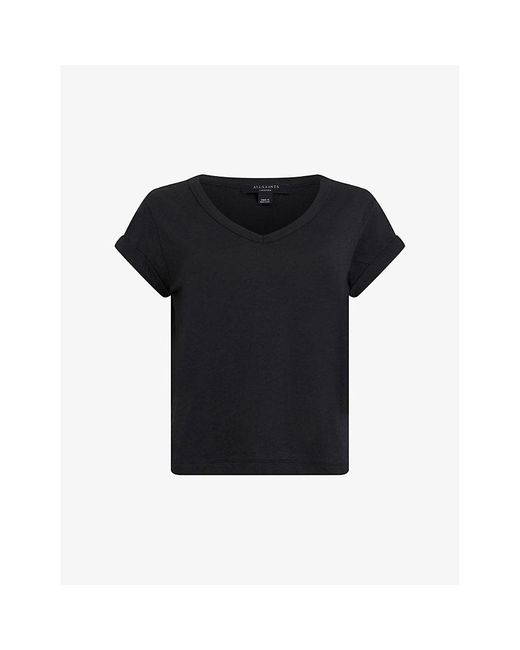 AllSaints Black Anna V-neck Organic-cotton T-shirt