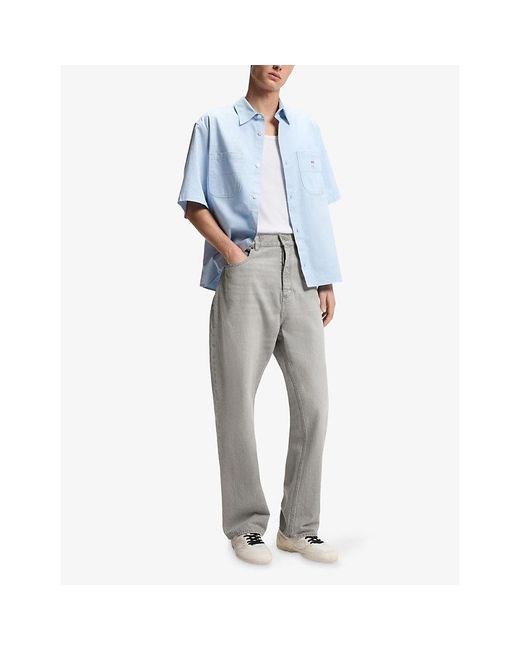 HUGO Gray Faded Baggy-Fit Jeans for men