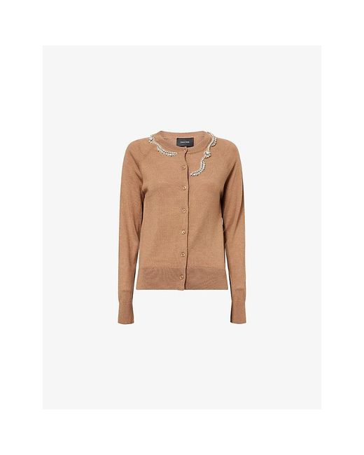 Simone Rocha Natural Crystal-Embellished Merino Wool-Blend Cardigan