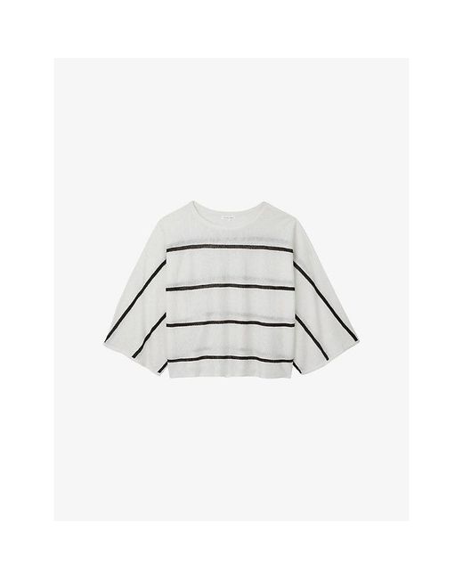 The White Company White Oversized Striped Linen-Blend Jumper