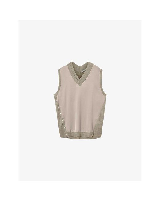 AllSaints Natural Bern Stud-Embellished Satin And Wool Tank Top