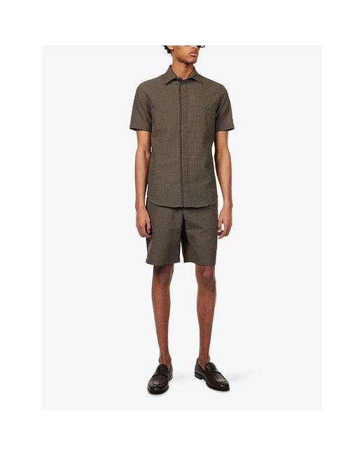 Emporio Armani Brown Icon Short-Sleeve Seersucker Woven Shirt for men