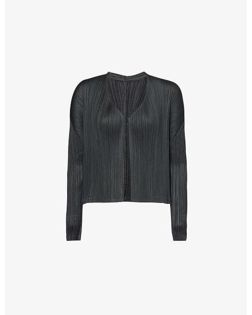 Pleats Please Issey Miyake Black May V-neck Knitted Cardigan