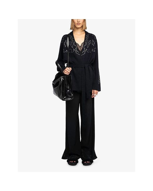 Zadig & Voltaire Blue Salomy Rhinestone-Embellished Cashmere Cardigan
