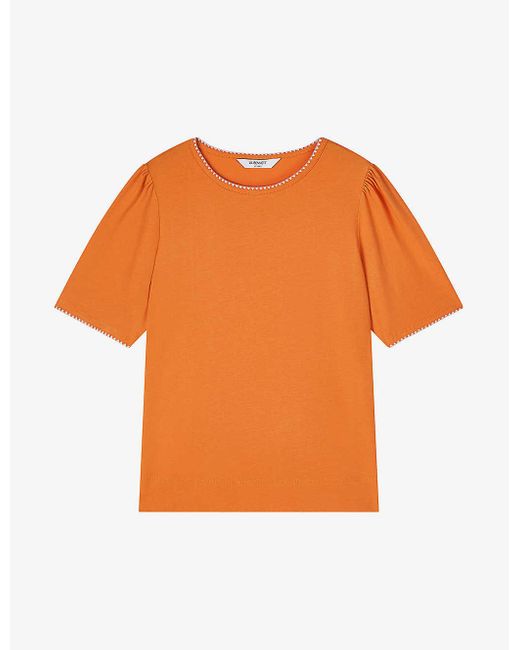 L.K.Bennett Orange Lizzie Embroidered-trim Cotton-jersey T-shirt X