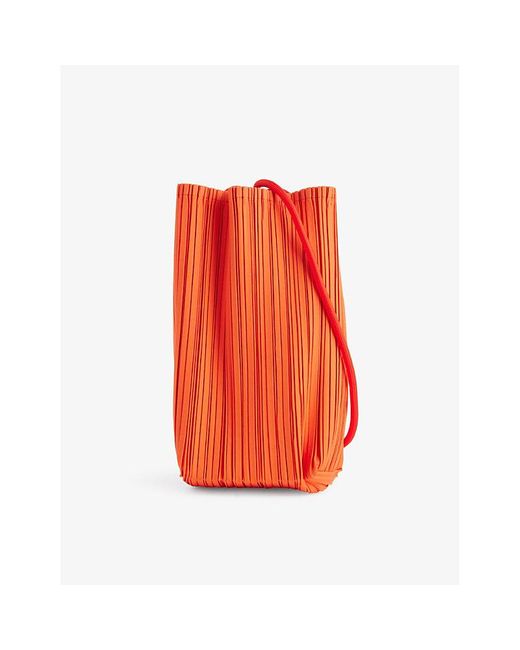 Pleats Please Issey Miyake Orange Bloom Pleated Woven Shoulder Bag
