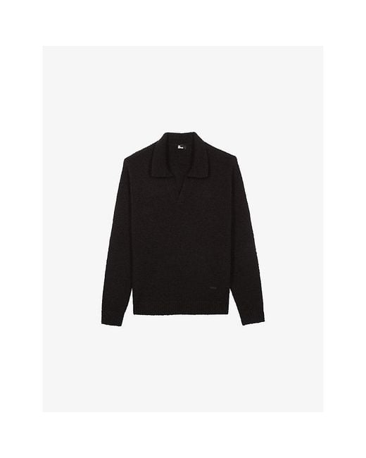 The Kooples Black Open-Collar Long-Sleeve Wool Jumper for men