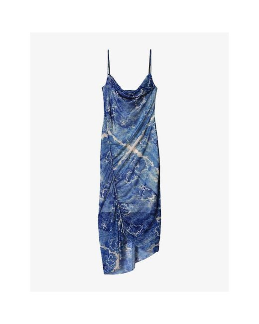 AllSaints Blue Joanne Sleeveless Stretch-Mesh Midi Dress