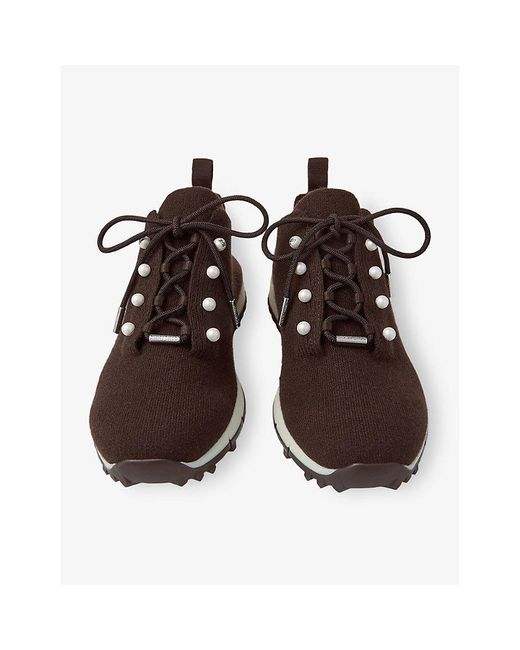 Jimmy Choo Brown Veles Cashmere-Knit Low-Top Trainers