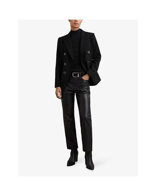 Reiss Black Polly Ribbed Stretch-Cotton Top