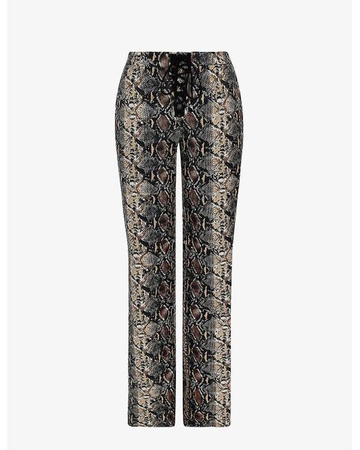 House Of Cb Gray Serina Snake-print Straight-leg Low-rise Faux-leather Trouser