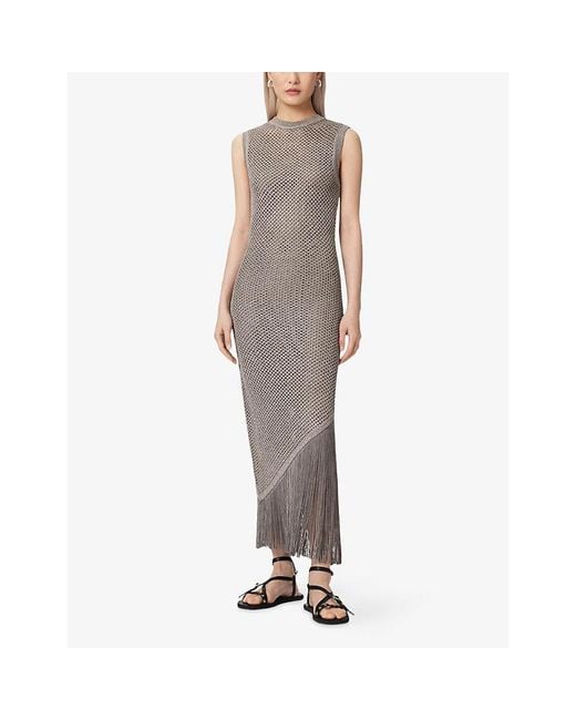 AllSaints Gray Jessie Slim-Fit Knitted Maxi Dress