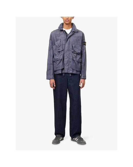 Stone Island Blue Camo Compass-Badge Ripstop Field Cotton-Blend Jacket for men
