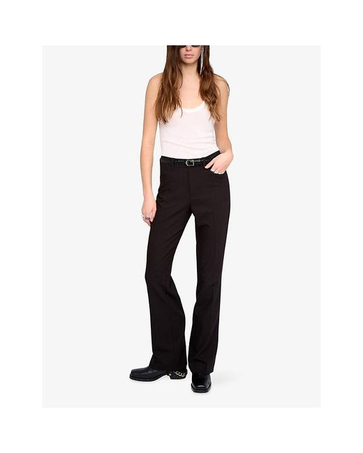 Zadig & Voltaire Black Pistol Flared-Leg Mid-Rise Stretch-Woven Trousers