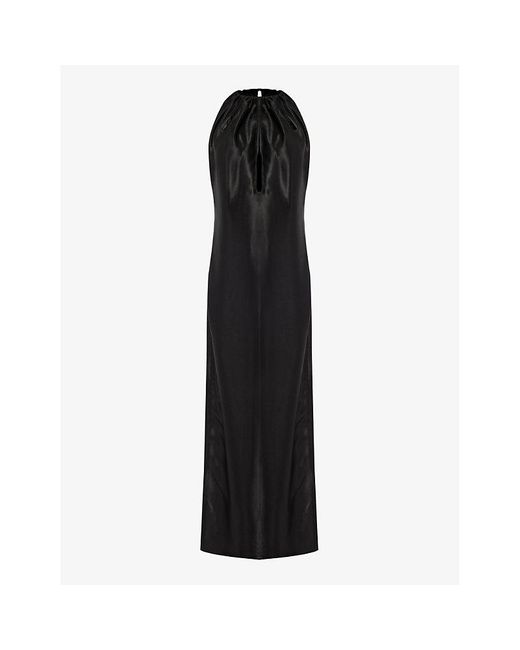 Bottega Veneta Black Knot-embellished Split-hem Woven Maxi Dress