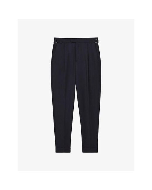 Reiss Blue Cantwell Tapered-Leg Stretch Cotton-Blend Trousers for men