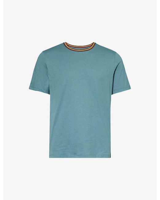 Paul Smith Blue Striped-trim Brand-print Organic Cotton-jersey T-shirt X for men