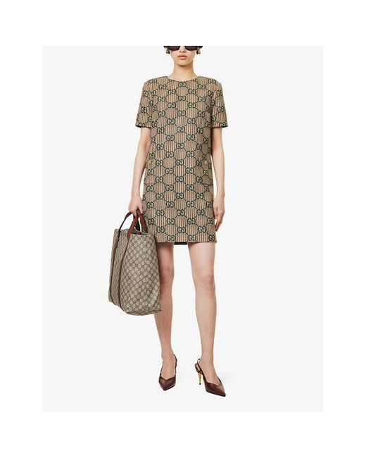 Gucci Gray Monogram-pattern Wool Mini Dress