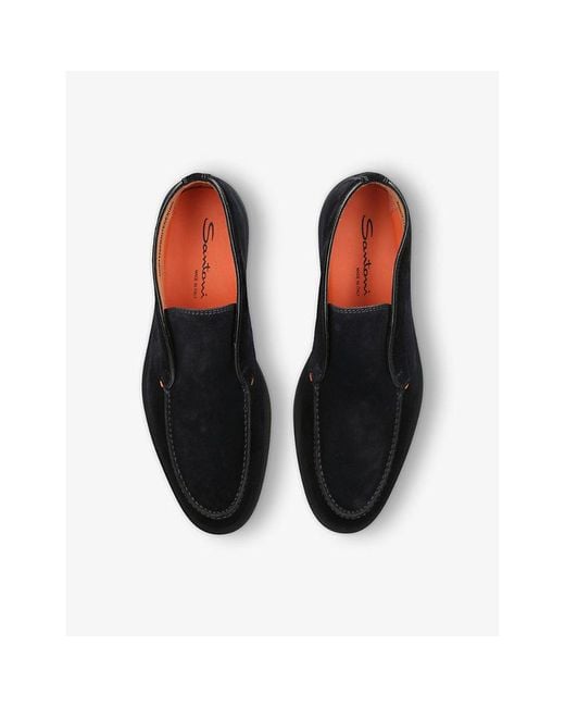 Santoni Black Detroit Chunky-Sole Suede Loafers for men