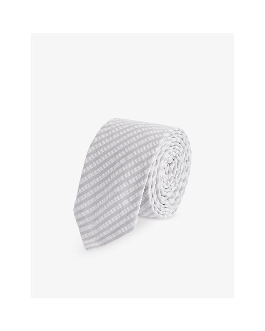 Thom Browne White Stripe-pattern Cotton Seersucker Tie for men