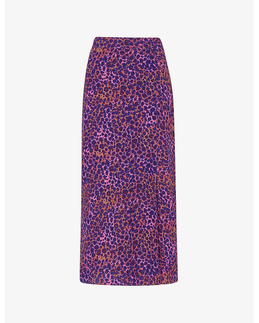 Whistles Purple Leopard-print High-rise Woven Midi Skirt