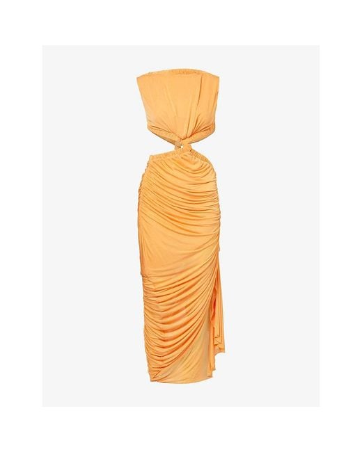 Christopher Esber Metallic Theia Separation Ruched Rayon-Blend Maxi Dress