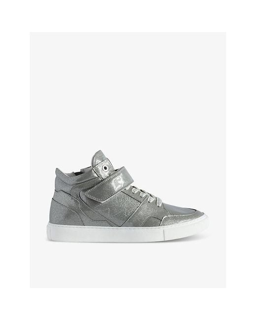 Zadig & Voltaire Gray Flash Infinity Glitter Patent-leather Mid-top Trainers
