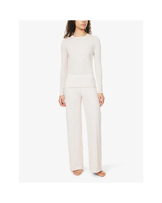 Skin White Wide-leg Mid-rise Organic Cotton-jersey Pyjama Bottoms X