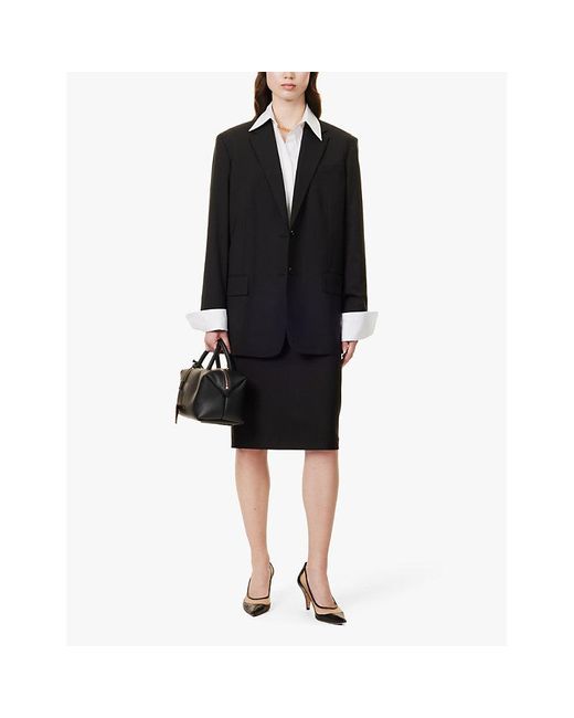 Theory Black Oversized Single-Breasted Stretch-Wool Blazer