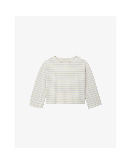 The White Company White Stripe Slash Neck Stripe Cotton-Jersey Top