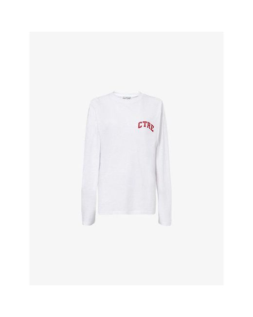 The Couture Club White Logo-Print Long-Sleeve Cotton-Blend T-Shirt