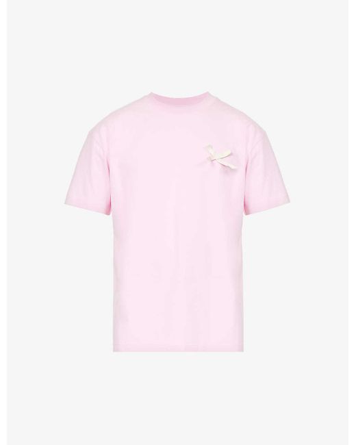 Jacquemus Pink Noeud Bow-embellished Cotton-jersey T-shirt for men