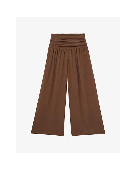 Reiss Brown Lola Relaxed-Fit Wide-Leg Woven Trousers