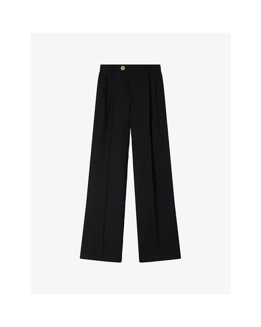 Sandro Black Straight Pressed-Crease Wool Trousers