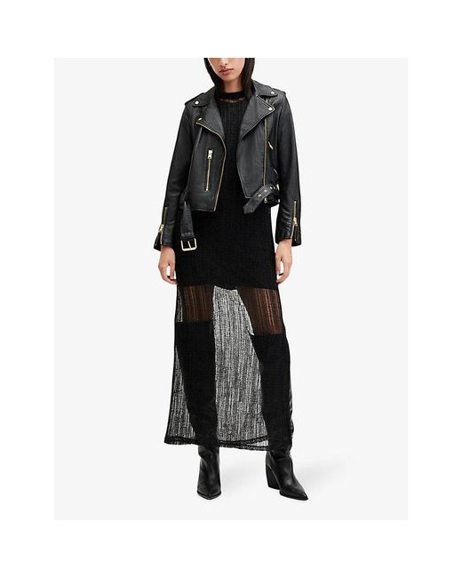 AllSaints Black Balfern Buckle-Embellished Cropped Leather Jacket