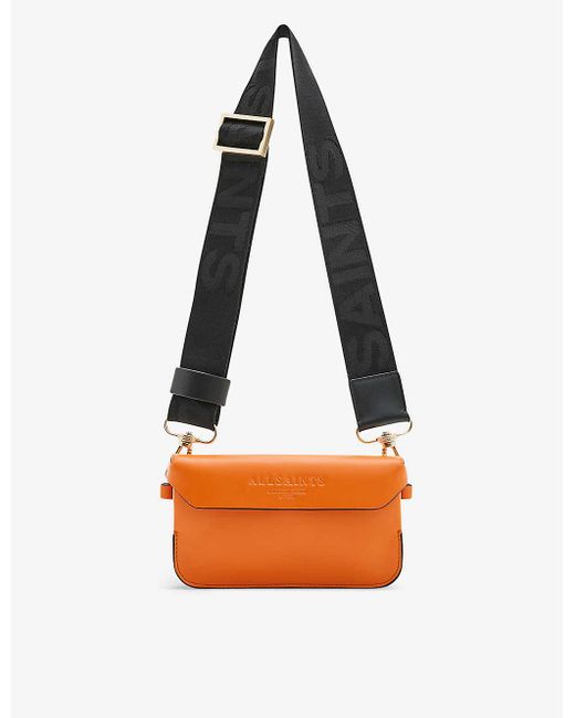 AllSaints Orange Zoe Logo-debossed Leather Cross-body Bag