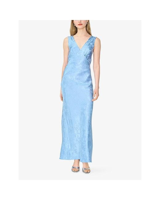 OMNES Blue Iris Floral-Jacquard Woven Maxi Dress