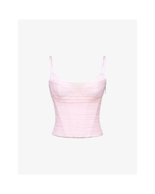 House Of Cb Pink Lini Satin And Mesh Corset Top