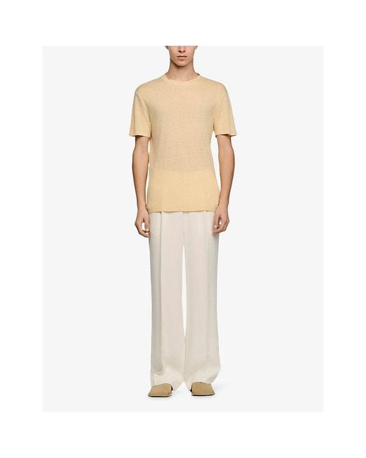 Sandro Natural Crewneck Linen-Jersey T-Shirt for men