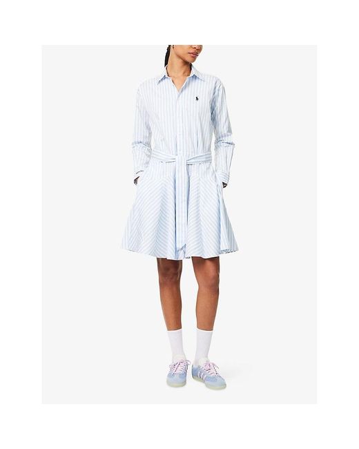 ポロラルフローレンx Wimbledonストライプコットンミニドレス POLO RALPH LAUREN + Wimbledon belted striped cotton-poplin