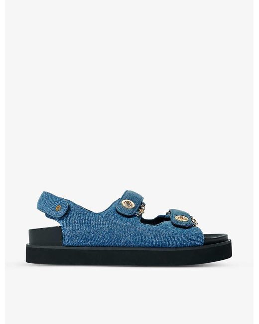 Maje Blue Clover-embellished Flat Denim Sandals