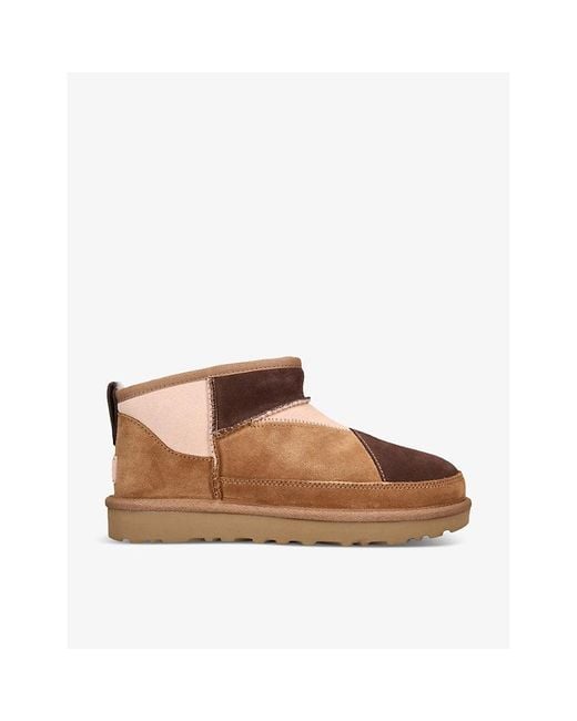 Ugg Brown Classic Ultra Mini Reimagind Logo-patch Suede And Shearling Ankle Boots